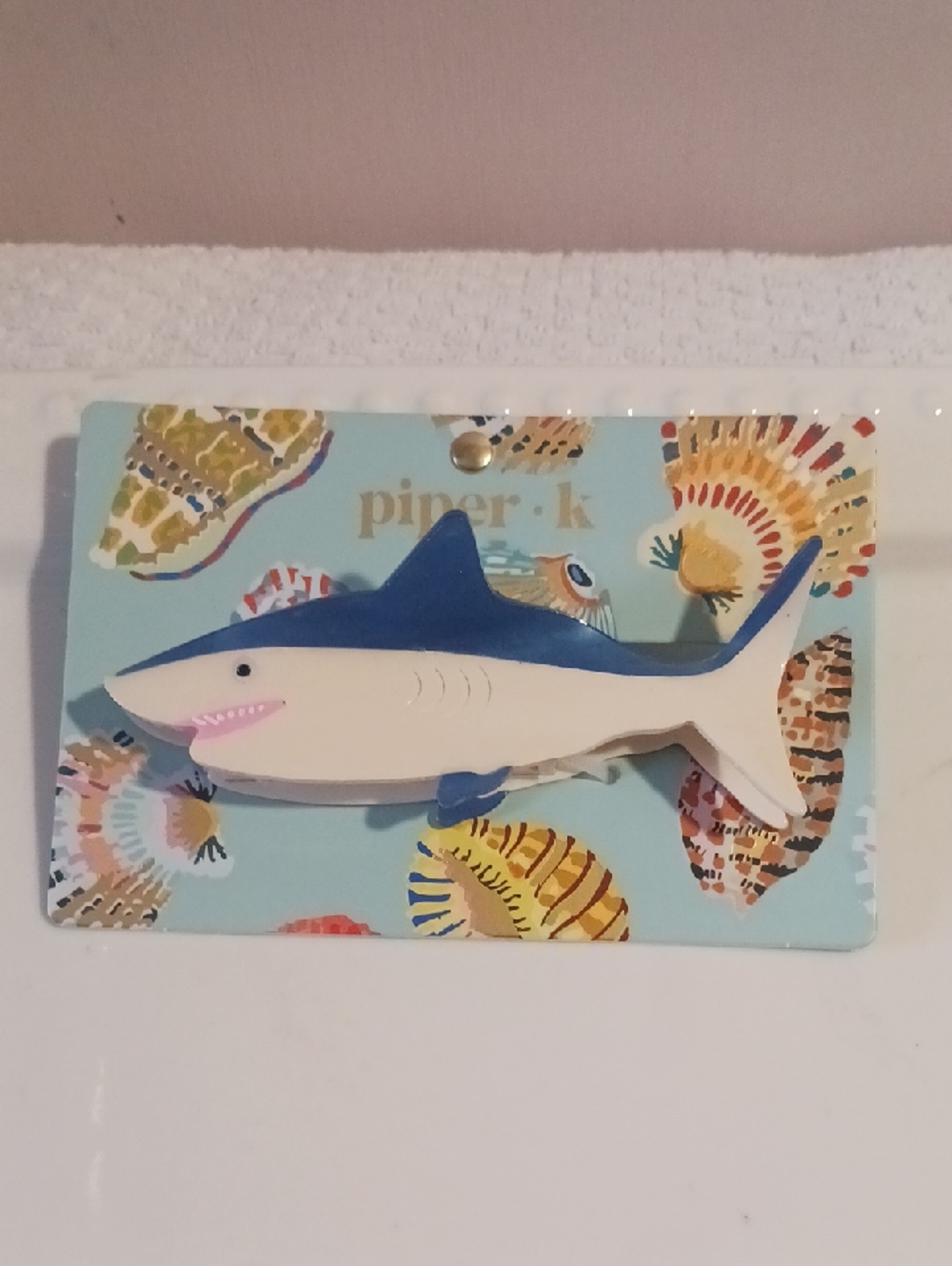Nautical Piper*K Blue and Cream Shark 🦈Hair Claw Clip 🦈 🌊🦈🌊